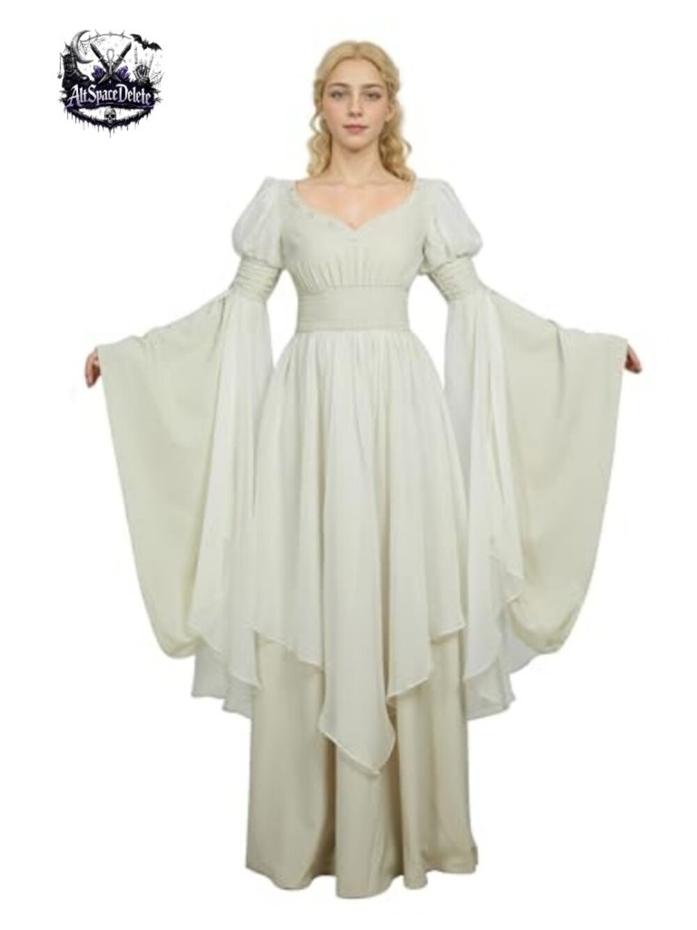 Medieval Renaissance Bell Sleeve Costume Dress Cinched Waist Pull On